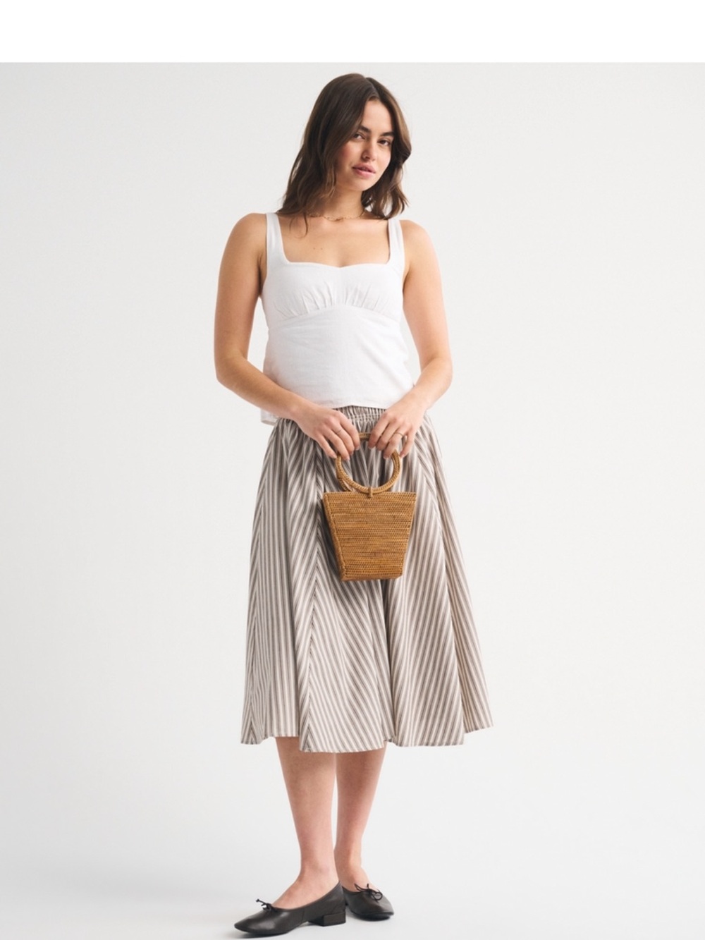 Striped Midi Skirt in Brown and White